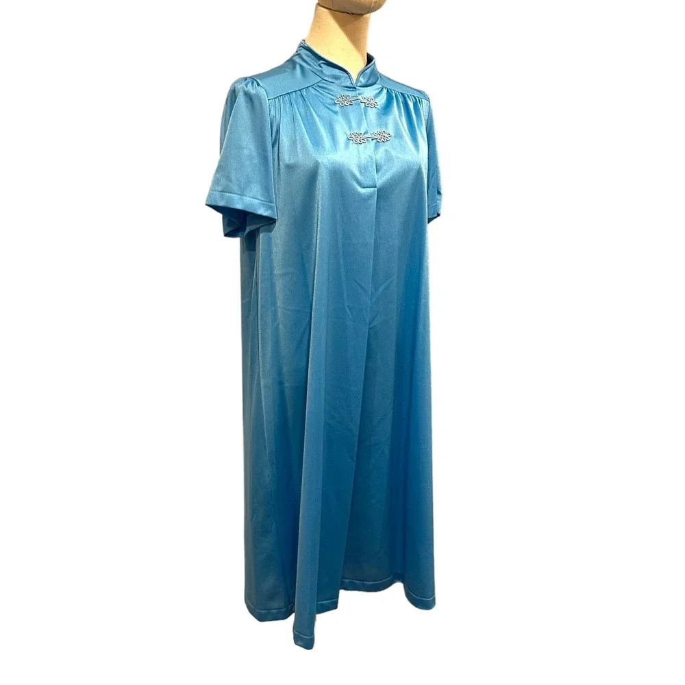 Rare‎ Vintage Women's Shadowline Robe Gown Robin Blue Set Mandarin Sz Small
